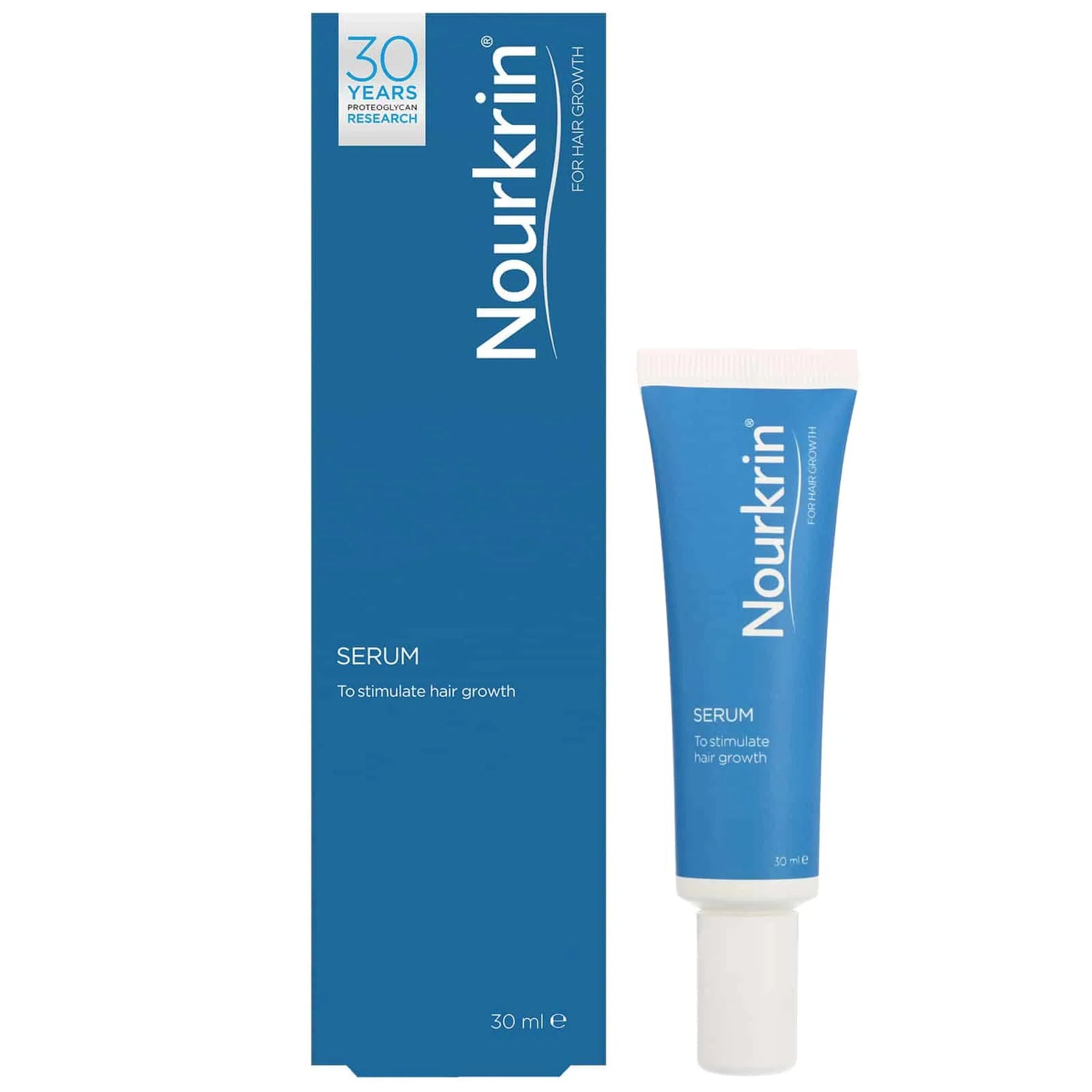 Nourkrin Scalp Care Serum box with dropper, 30ml, on white background.