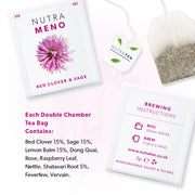 Nutra Tea packaging with brewing instructions and ingredients listed.