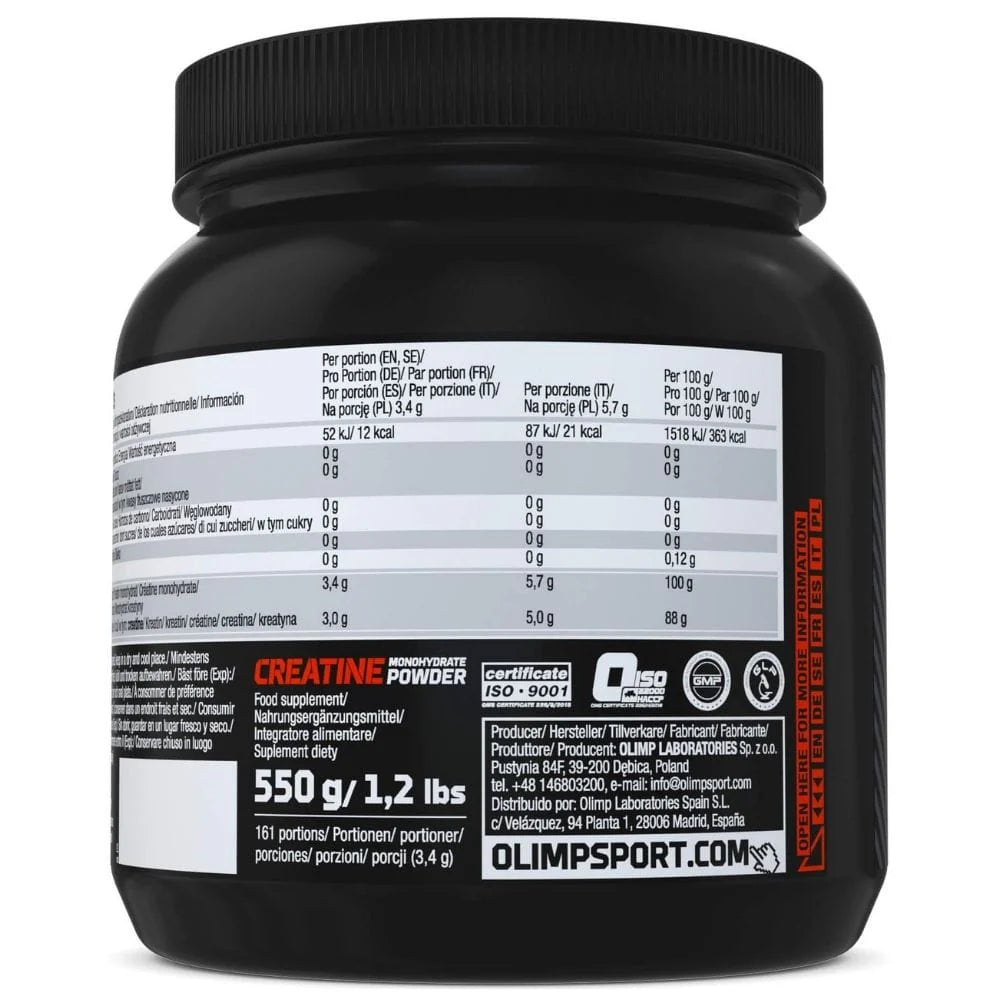 Olimp Nutrition creatine monohydrate powder supplement facts ingredients label 550g container