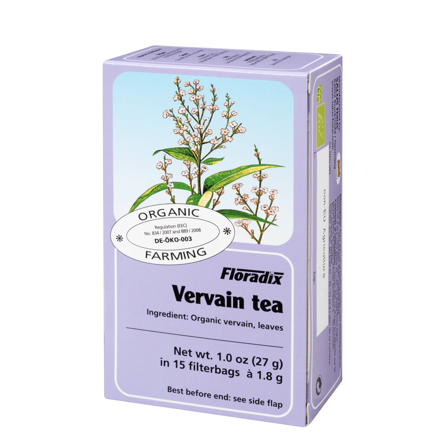 Floradix Organic Lemon Verbena Herbal Tea box, 15 teabags.