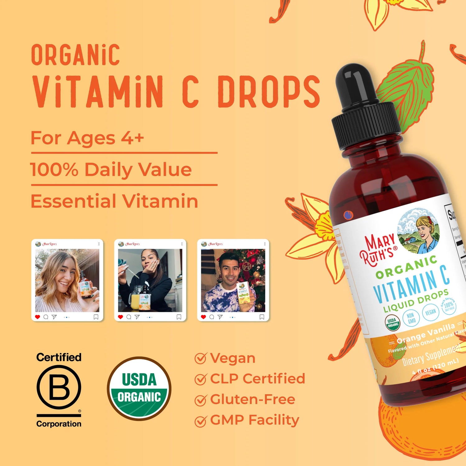 MaryRuth’s Organic Vitamin C Liquid Drops, Orange Vanilla 