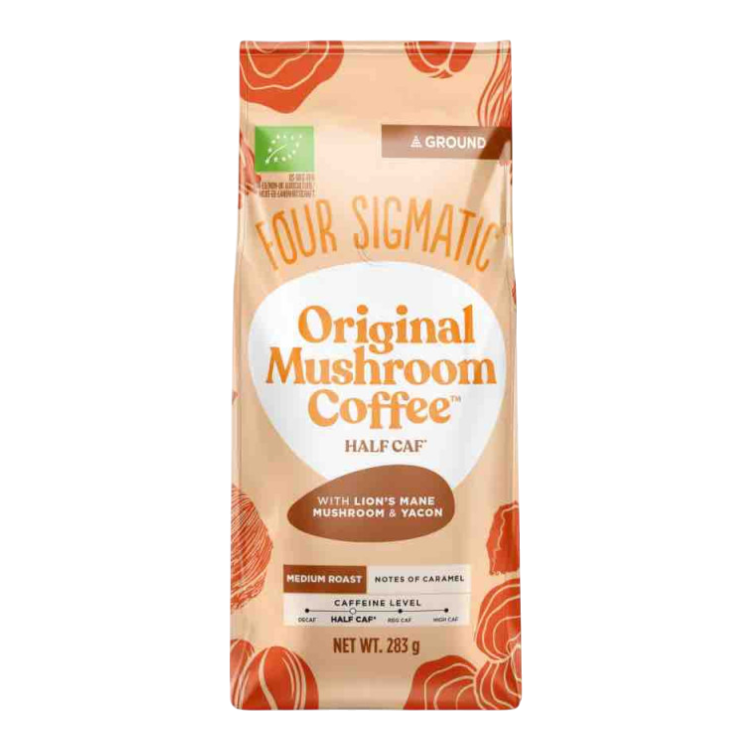 Four Sigmatic Original Mushroom Half Caf Ground Coffee 283g front packaging on white background