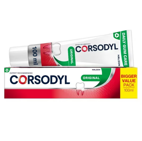 Corsodyl Original Toothpaste 100ml original flavour tube & box front on white background