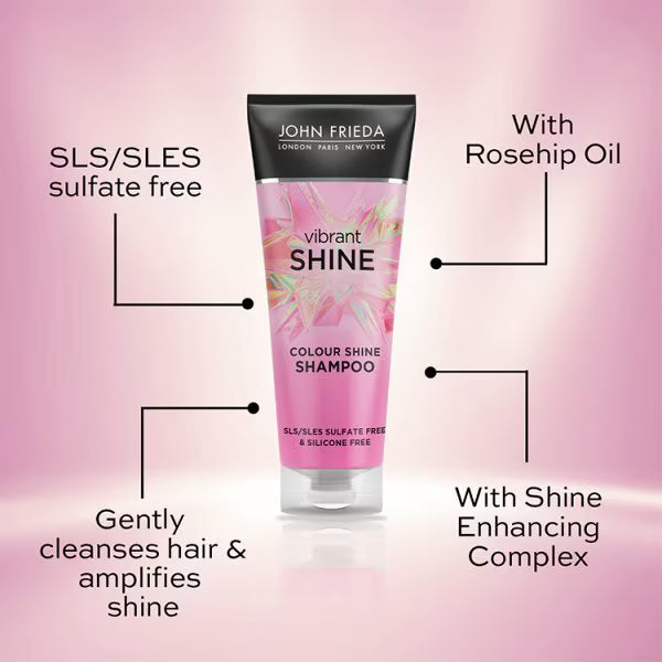John Frieda Vibrant Shine Colour Shine Shampoo rose hip argan oil 250ml bottle product information