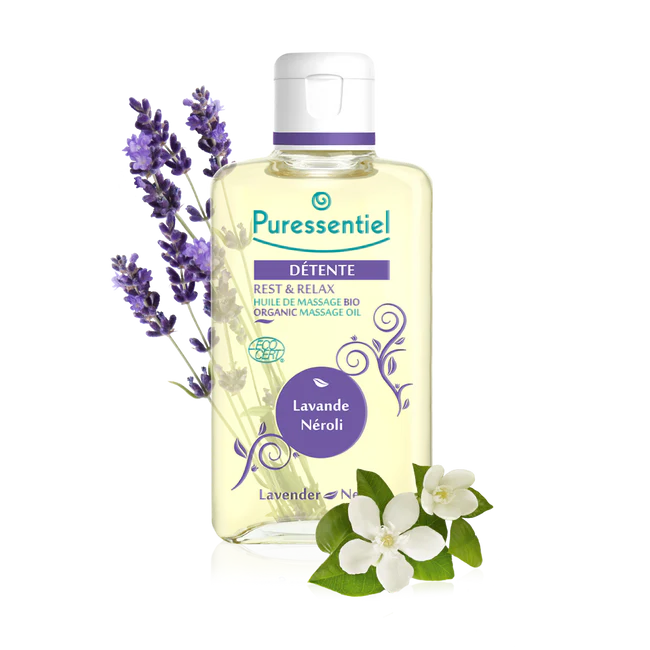 Puressentiel Rest & Relax Organic Massage Oil bottle, 100ml.