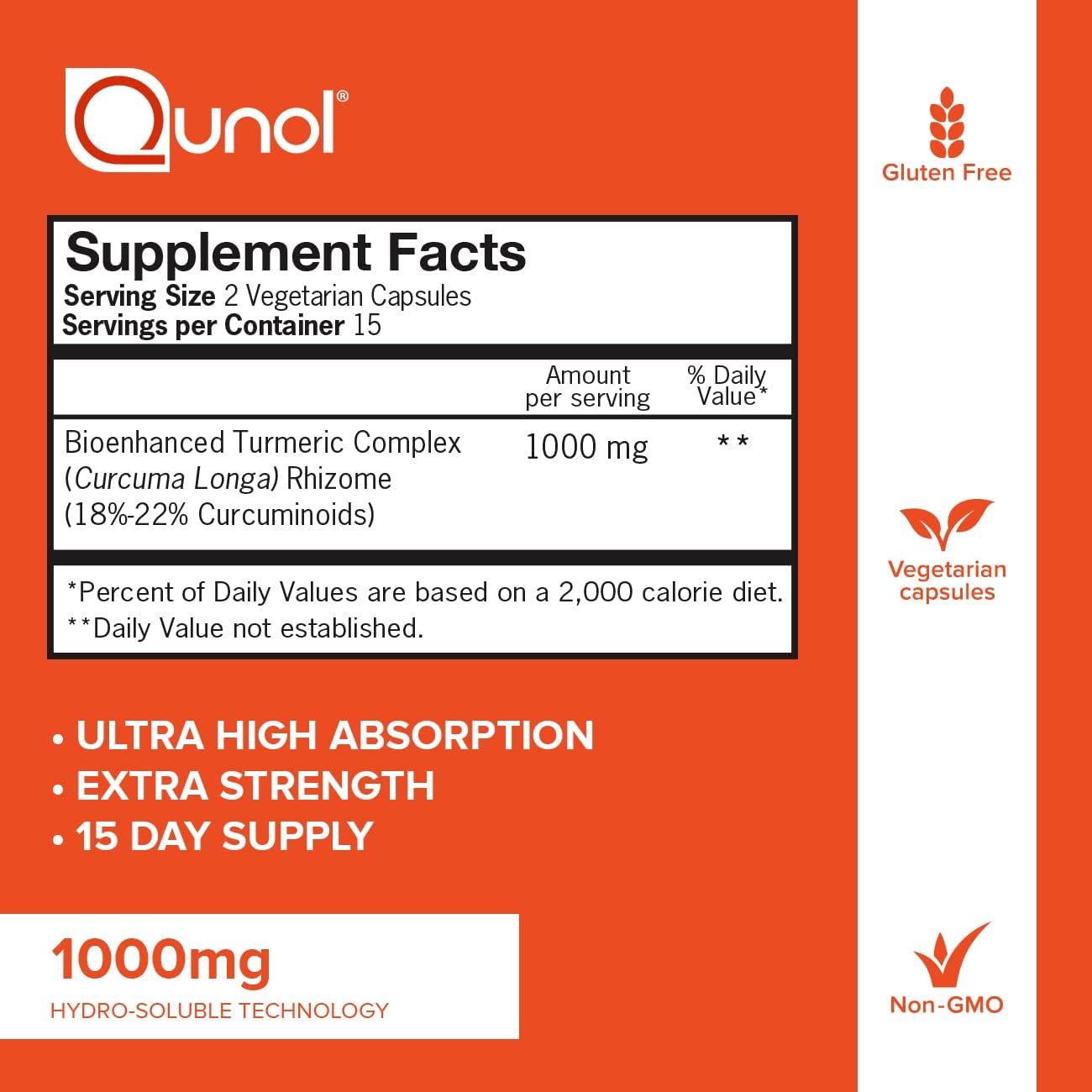 Qunol Extra Strength Turmeric Curcumin Complex – 1000 mg (30 Vegetarian Capsules)