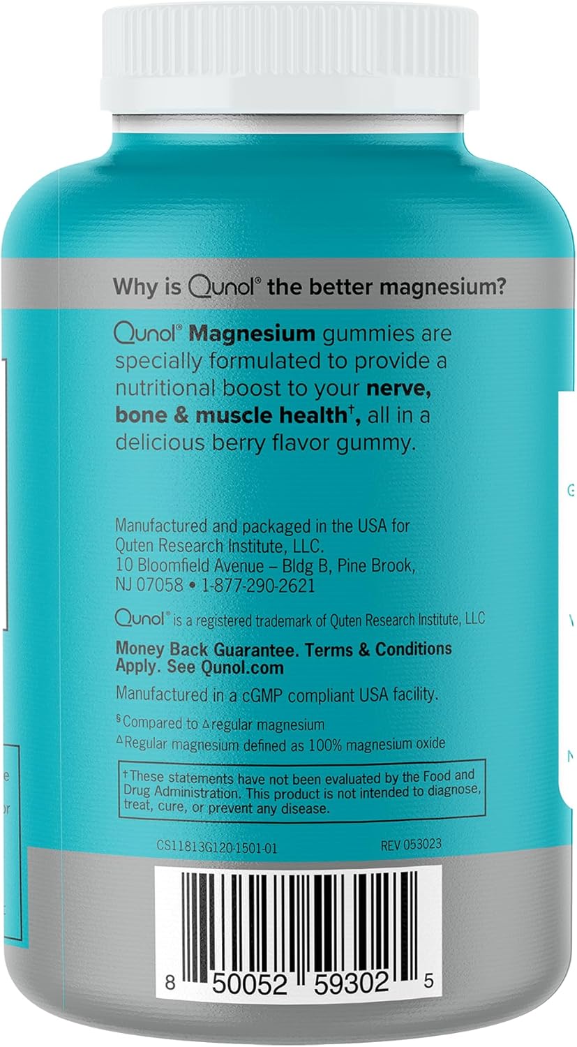 Qunol Magnesium Gummies – 200 mg Berry Flavor (60 Gummies)