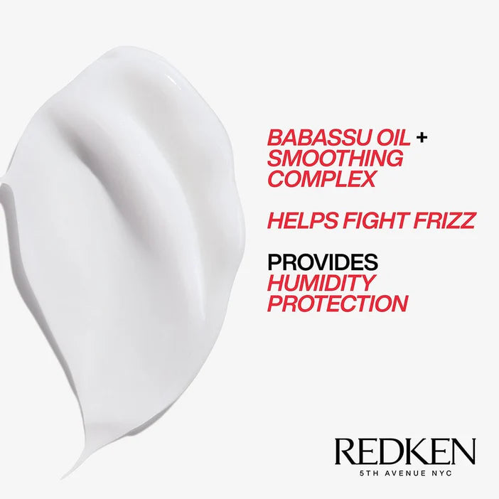 Redken Frizz Dismiss Rebel Tame Leave-In Cream 250ml ingredient panel with babassu oil and conditioning ingredients