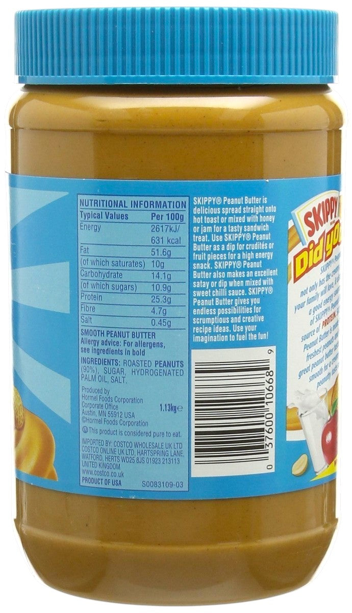 Skippy Smooth peanut butter jar barcode packaging 1.13kg