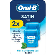 Oral-B Satin Tape Waxed Mint Dental Floss 2 x 50m twin pack front packaging