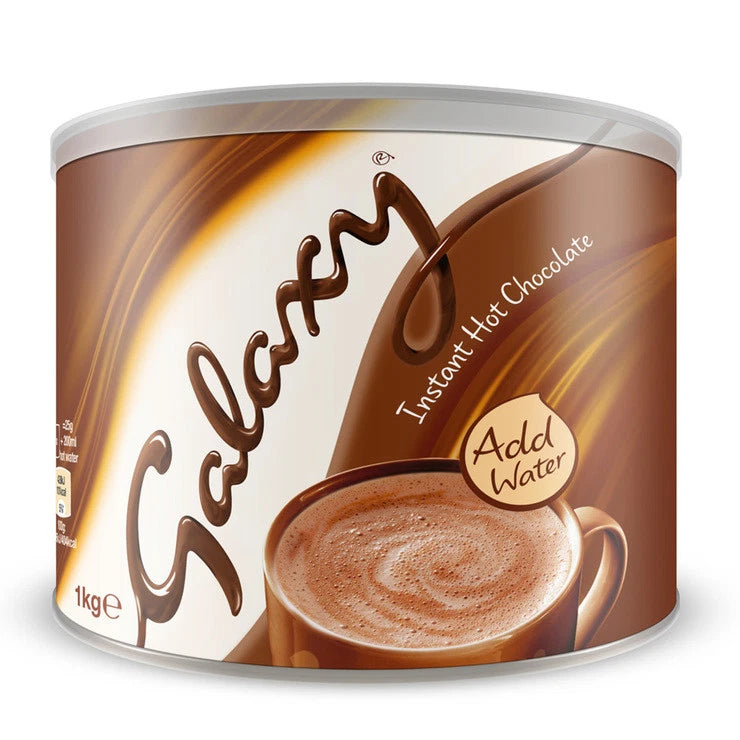 Galaxy instant hot chocolate drink powder tin 1kg chocolate drink mix packaging front