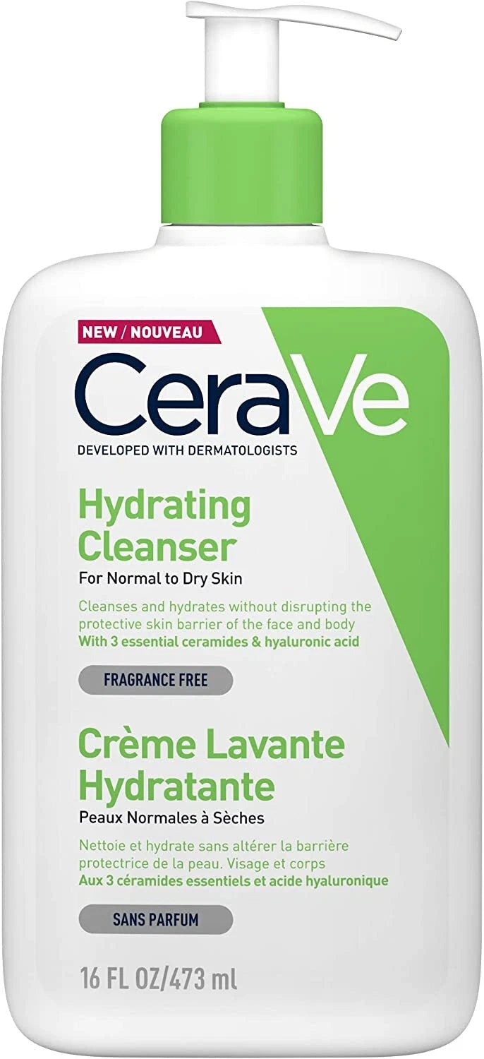 CeraVe Hydrating Cleanser fragrance free face and body cleanser bottle 473ml
