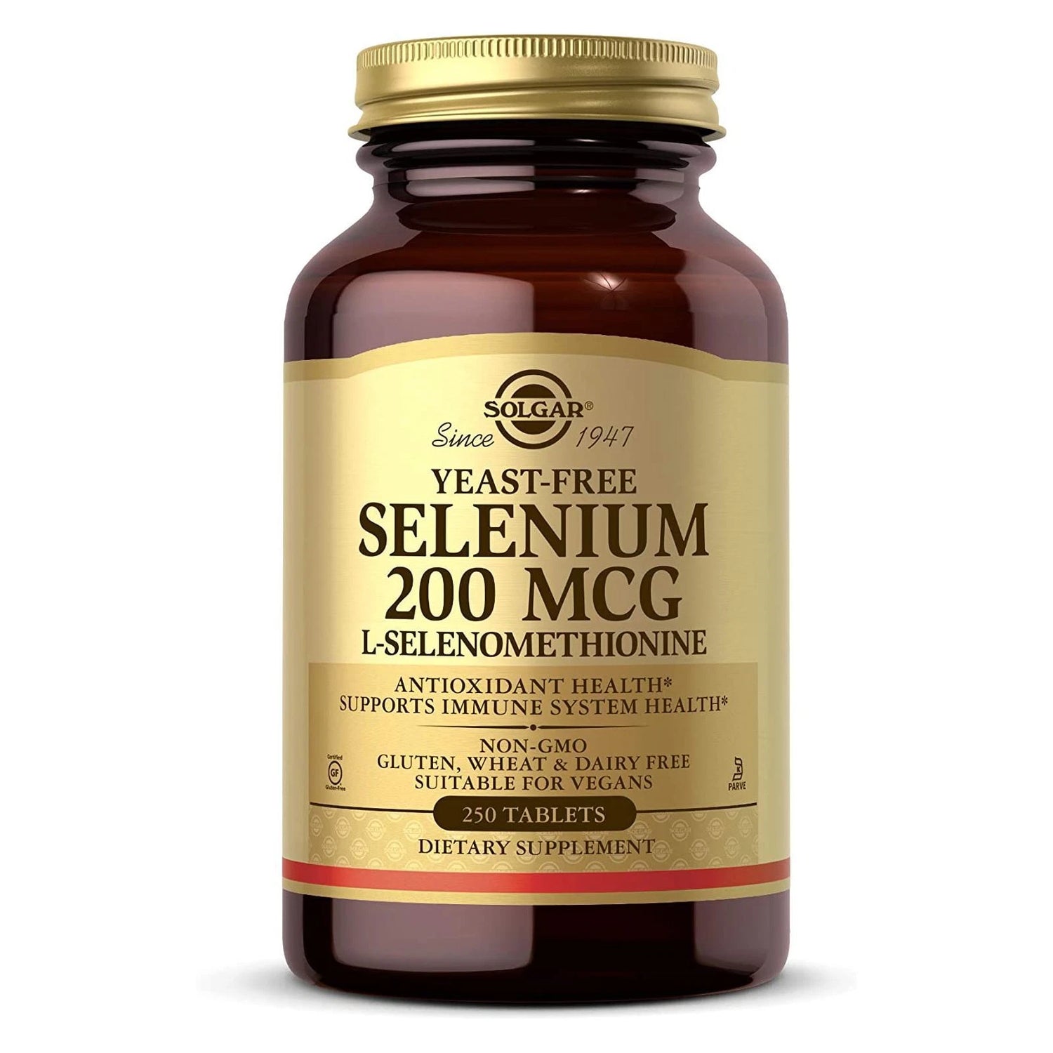 Solgar Yeast-Free Selenium 200mcg, dietary supplement tablet bottle packaging, no flavour, 250 tablets