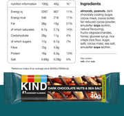 KIND Dark Chocolate Nuts and Sea Salt ingredients and nutrition information 12 x 40g