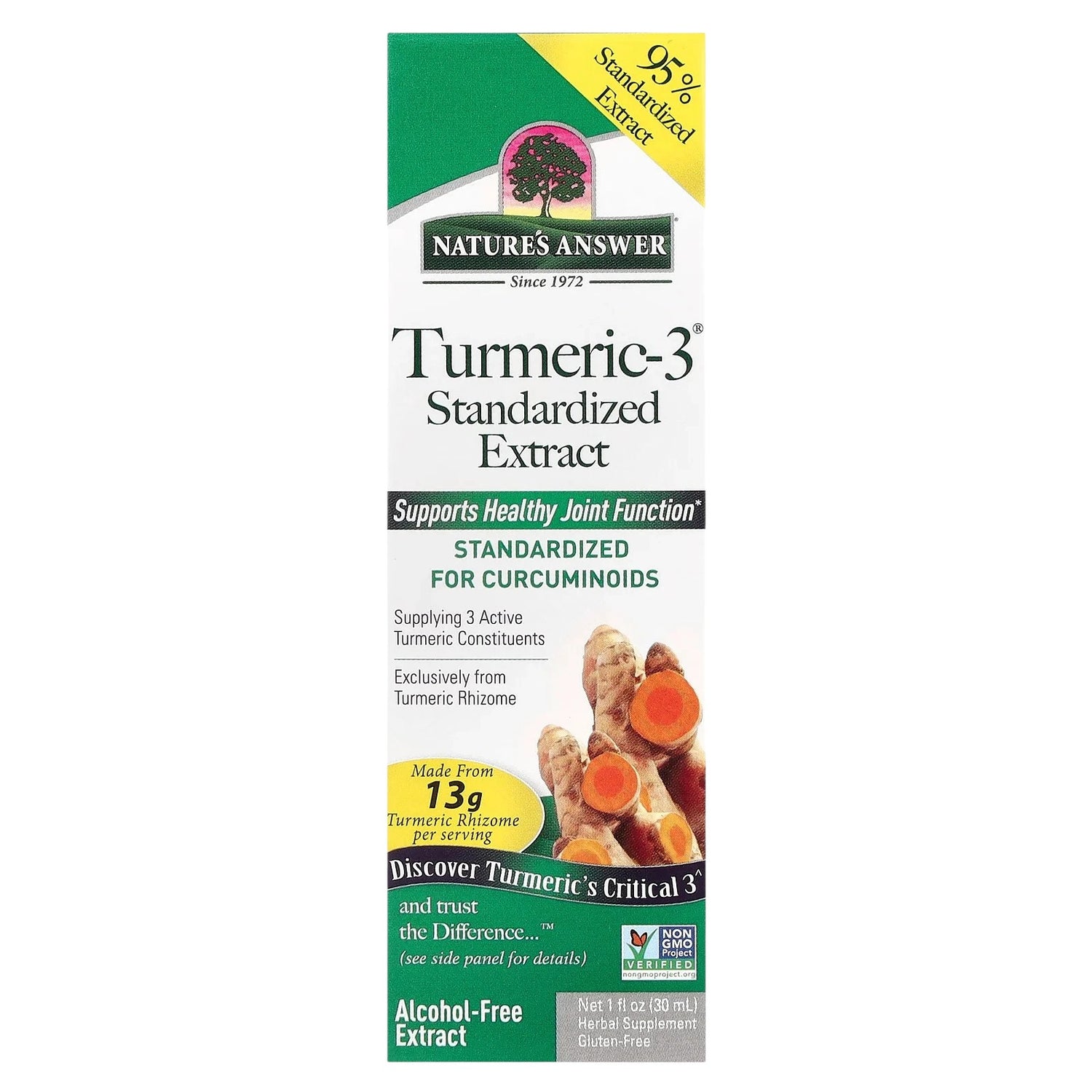 Nature's Answer Turmeric-3 Alcohol-Free Liquid Extract 30ml box curcumin supplement front label