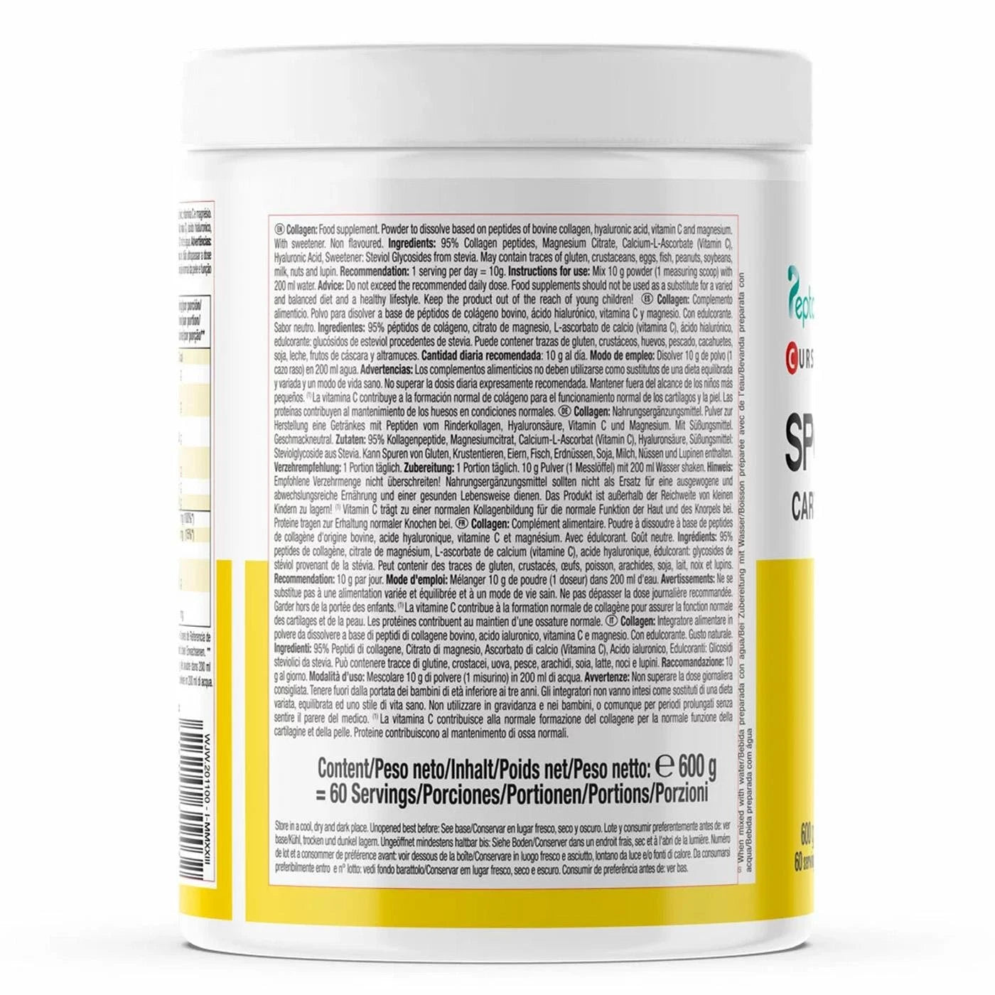 Container with nutritional information on a white background