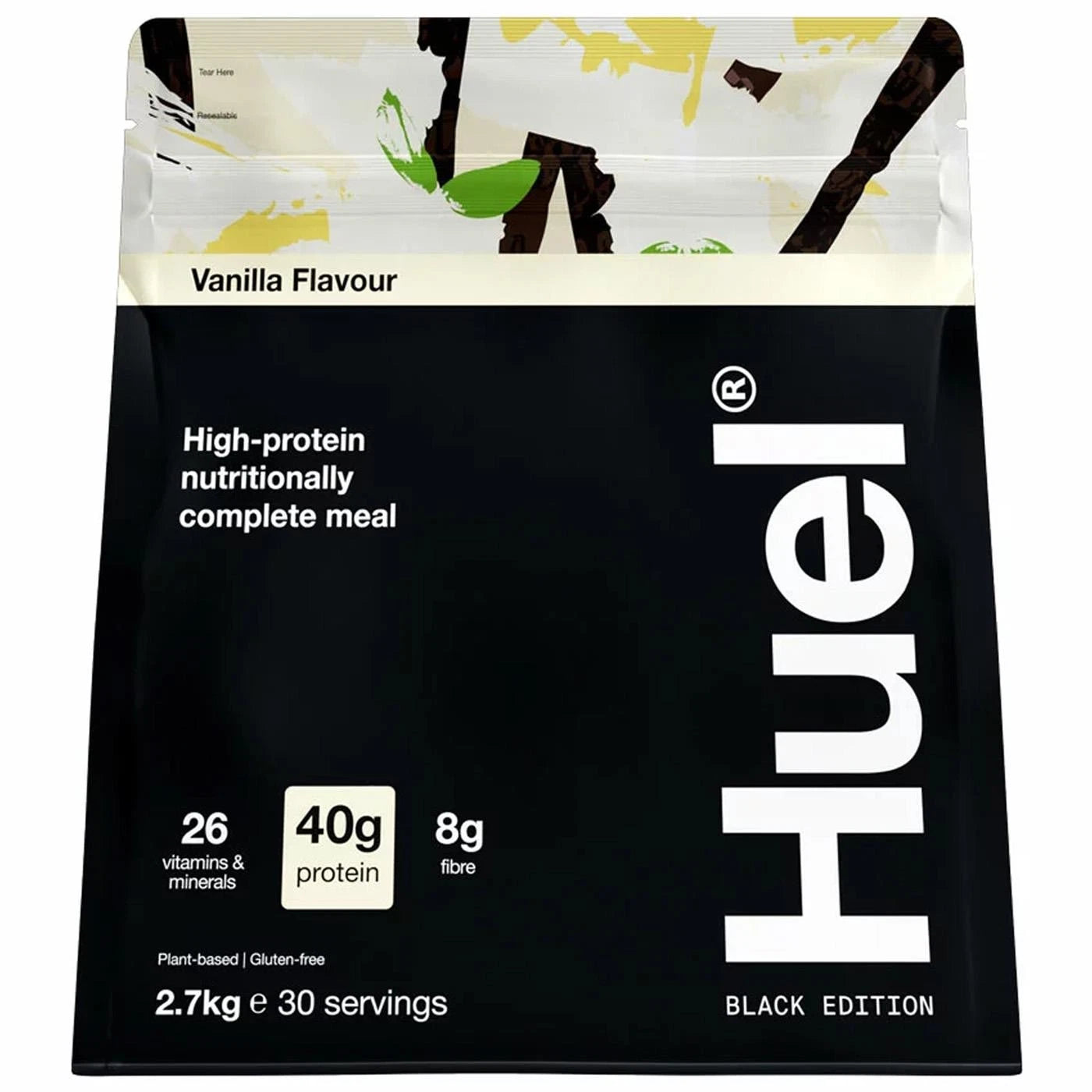 Huel Black Edition Vanilla nutritionally complete meal powder pouch front packaging 2.7kg