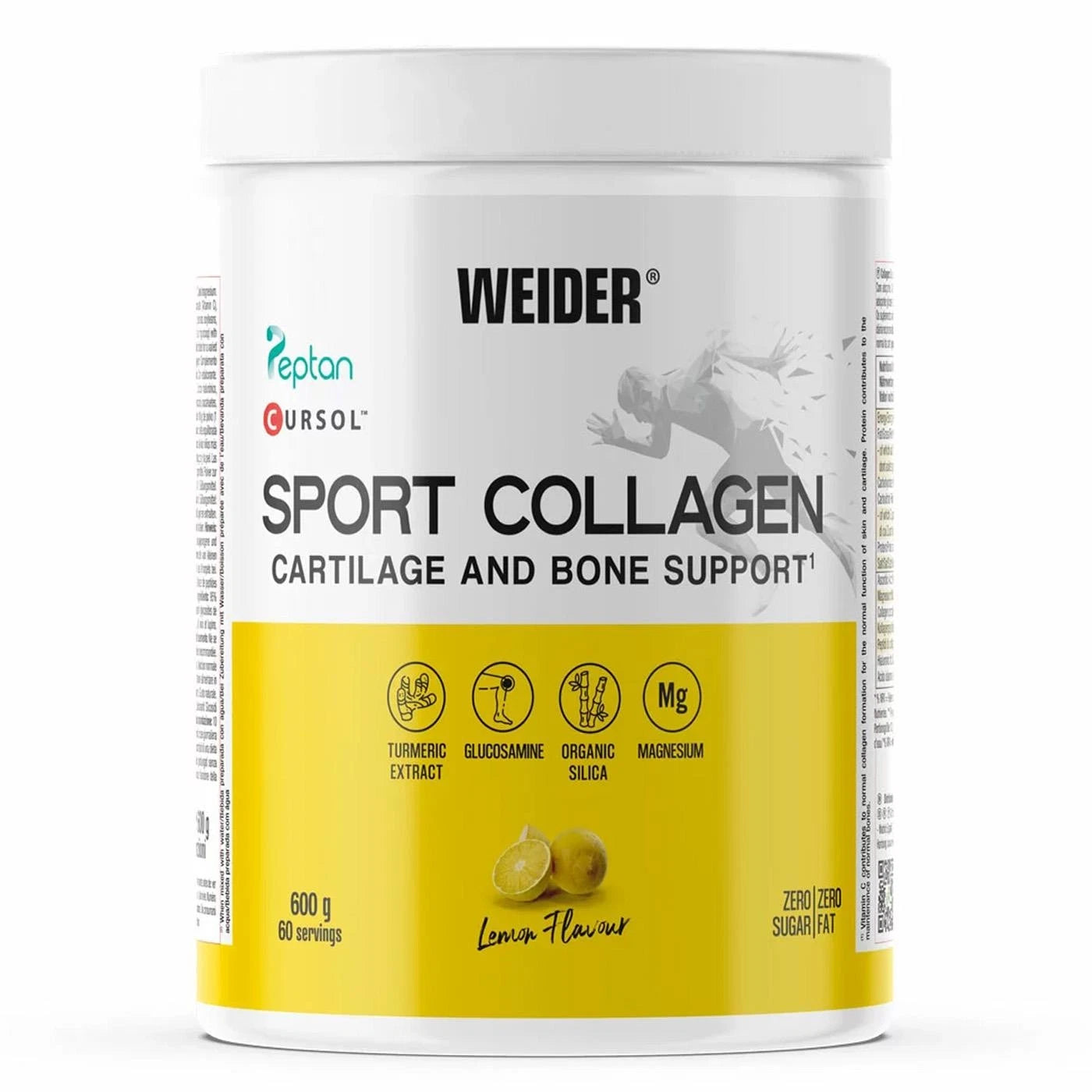 Weider Sport Collagen supplement container with lemon flavor on a white background