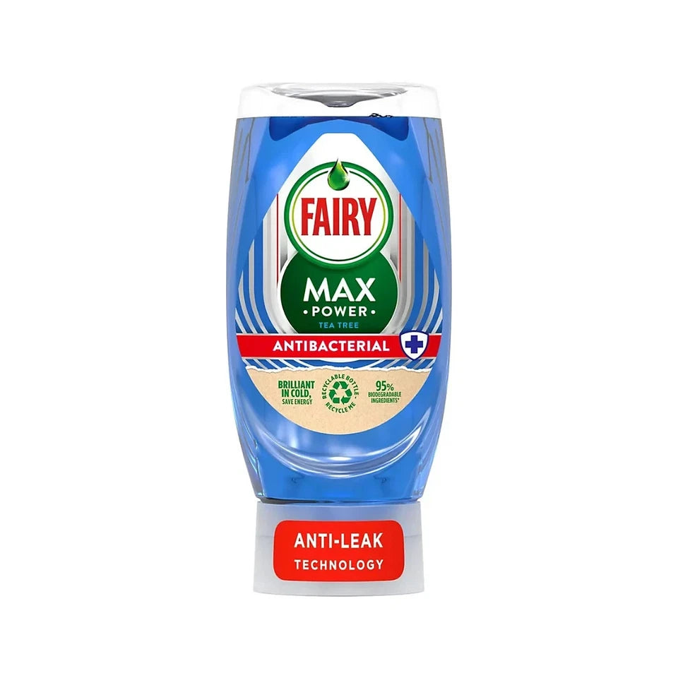 Fairy Max Power Tea Tree Antibacterial Washing Up Liquid 370ml flip-top bottle