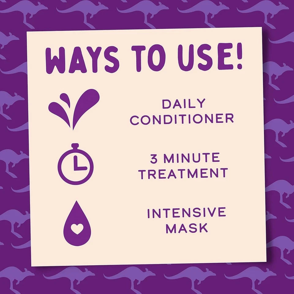 Aussie 3 Minute Miracle Moist Deep Treatment usage instructions on conditioner bottle 225ml