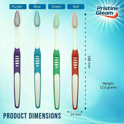 Pristine Gleam Medium Bristle Toothbrush Set 4 Pack with 3 Covers