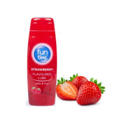Fun Time Strawberry Flavoured Lubricant 75ml pump bottle on a bedside table
