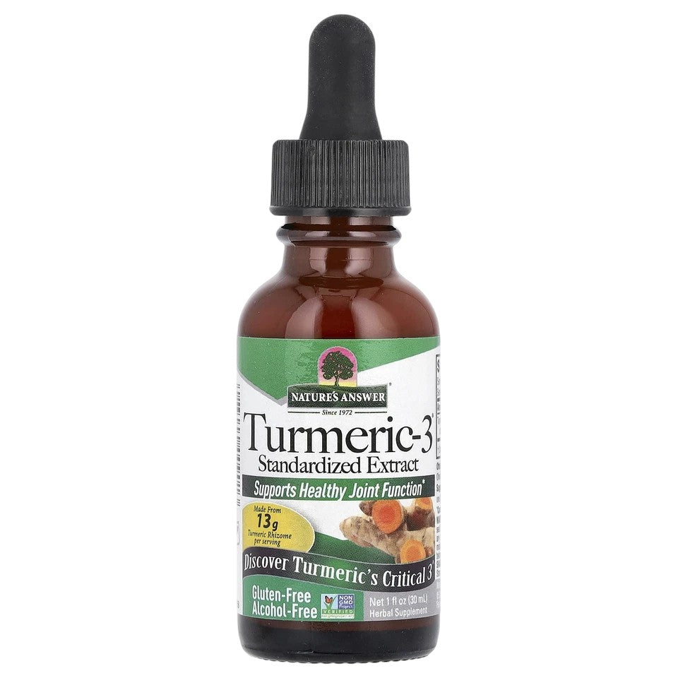 Nature's Answer Turmeric-3 Alcohol-Free Liquid Extract 30ml curcumin supplement front label