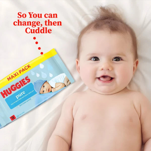 Huggies Pure Baby Wipes daily baby care cleansing wipes resealable packs 12 x 60 wipes
