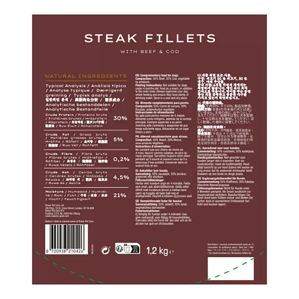 Barcode image: Nature's Gold Beef & Cod Steak Fillets dog treats barcode packaging 1.2kg