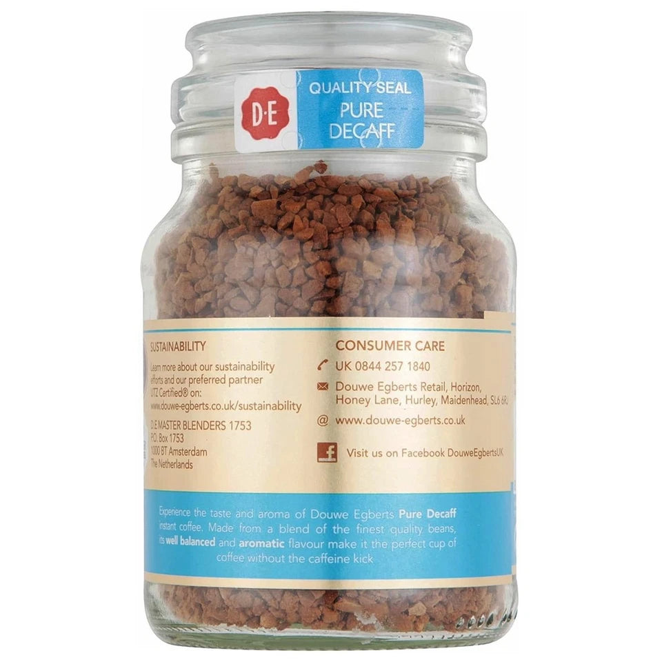 Supplement Facts & Ingredients Image: Douwe Egberts Pure Decaff instant coffee granules ingredients label 400g jar