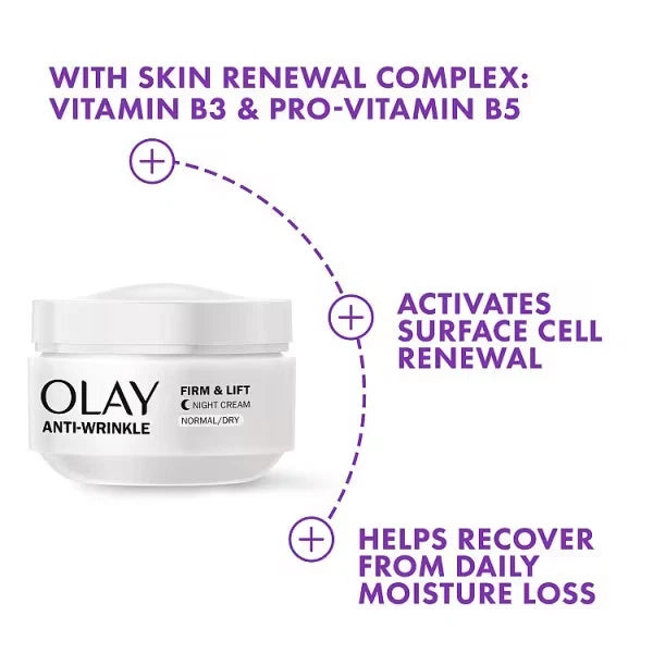 Olay Regenerist Night Cream packaging showing ingredients and details.