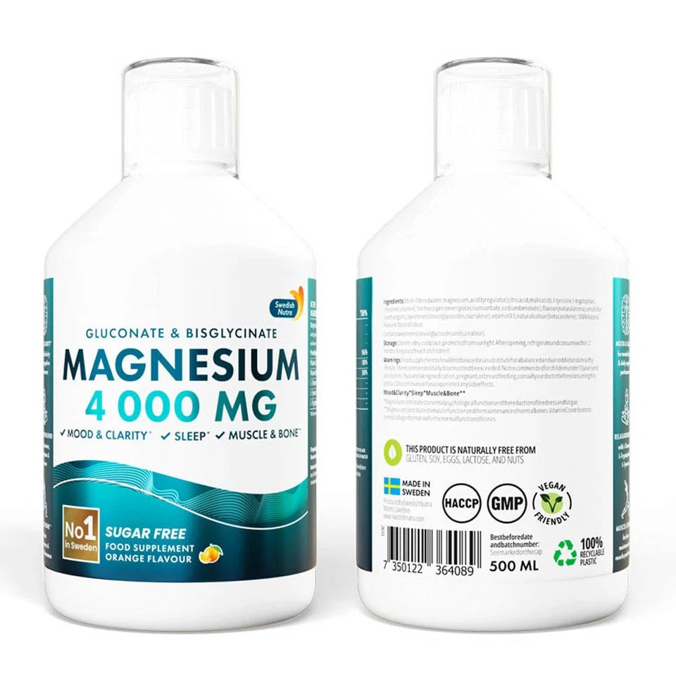 Swedish Nutra Magnesium liquid supplement facts ingredients 500ml