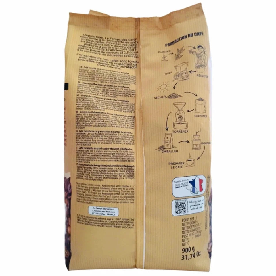 Le Temps Des Cerises Pistachio Macaron coffee beans ingredients label 900g bag