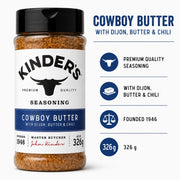 Kinder's Cowboy Butter Seasoning ingredients label 326g bottle