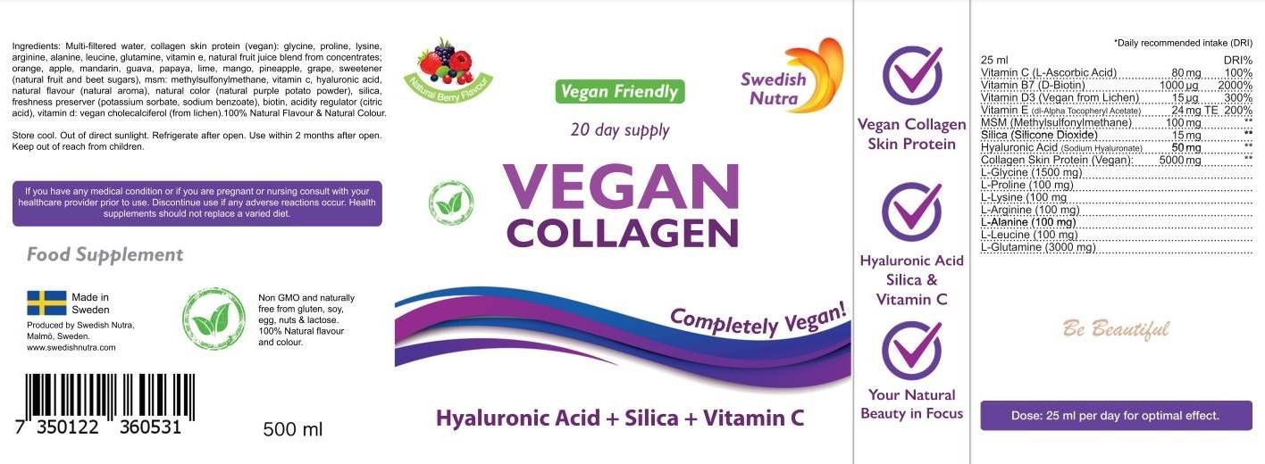 Barcode image: Swedish Nutra vegan collagen liquid 500ml barcode packaging