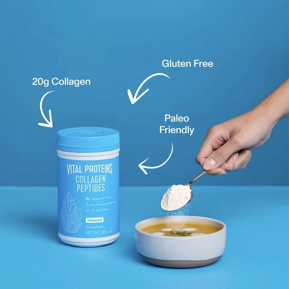 Lifestyle/use image: Vital Proteins Collagen Peptides powder unflavoured tub 284g lifestyle use