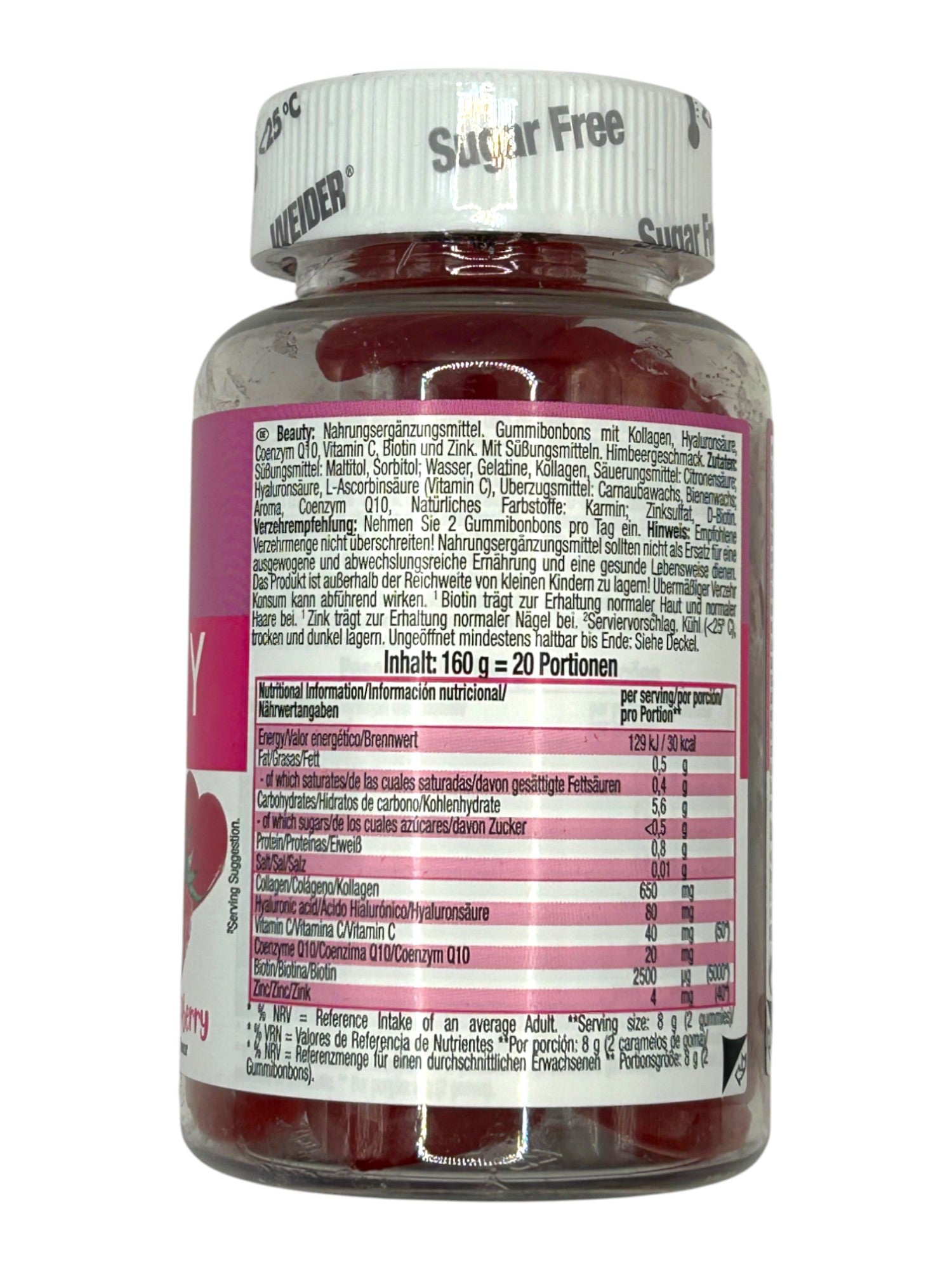 WEIDER Beauty Hair, Skin & Nails Gummies – Raspberry Flavour | 40 Gummies | Biotin + CoQ10 + Hyaluronic Acid