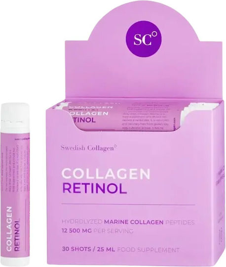 Swedish Collagen Collagen Retinol supplement packaging with a purple bottle.