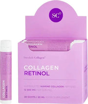 Swedish Collagen Collagen Retinol supplement packaging with a purple bottle.