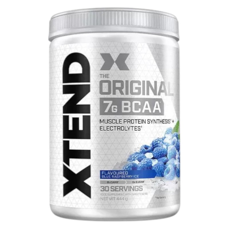 Front image: XTEND Original BCAA Powder Blue Raspberry Ice tub powder 444g 30 servings