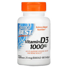 Load image into Gallery viewer, Doctor&#39;s Best Vitamin D3, 25 mcg (1,000 IU), 180 Softgels

