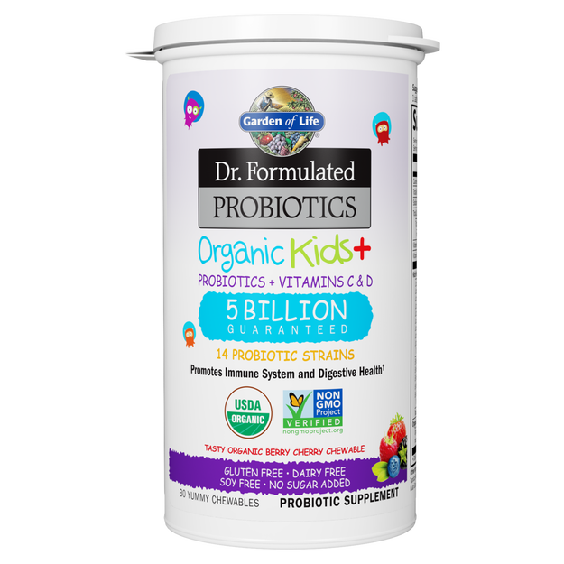 Garden of Life Dr. Formulated Probiotics Organic Kids+ Shelf-Stable Berry Cherry 30 Chewables