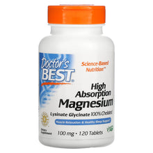 Load image into Gallery viewer, Doctor&#39;s Best High Absorption Magnesium, 100 mg, 120 Tablets
